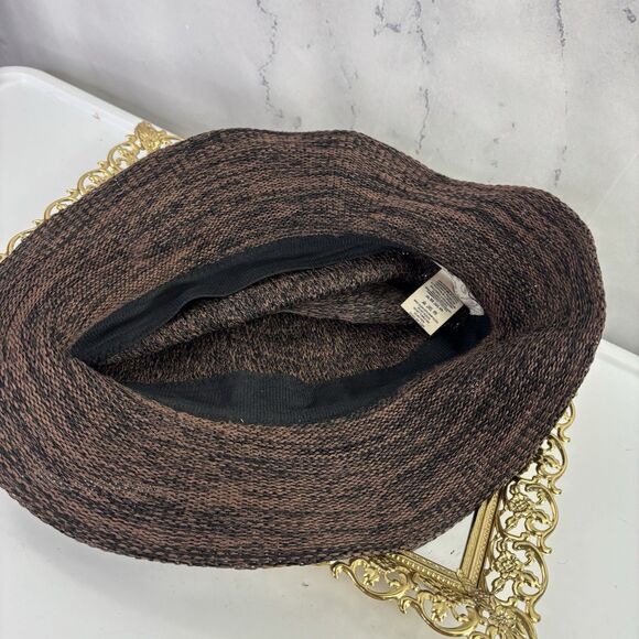 VTG Free People Bucket Hat Women OS Black Brown Polyester Jute Knot Design Tie - Picture 4 of 11